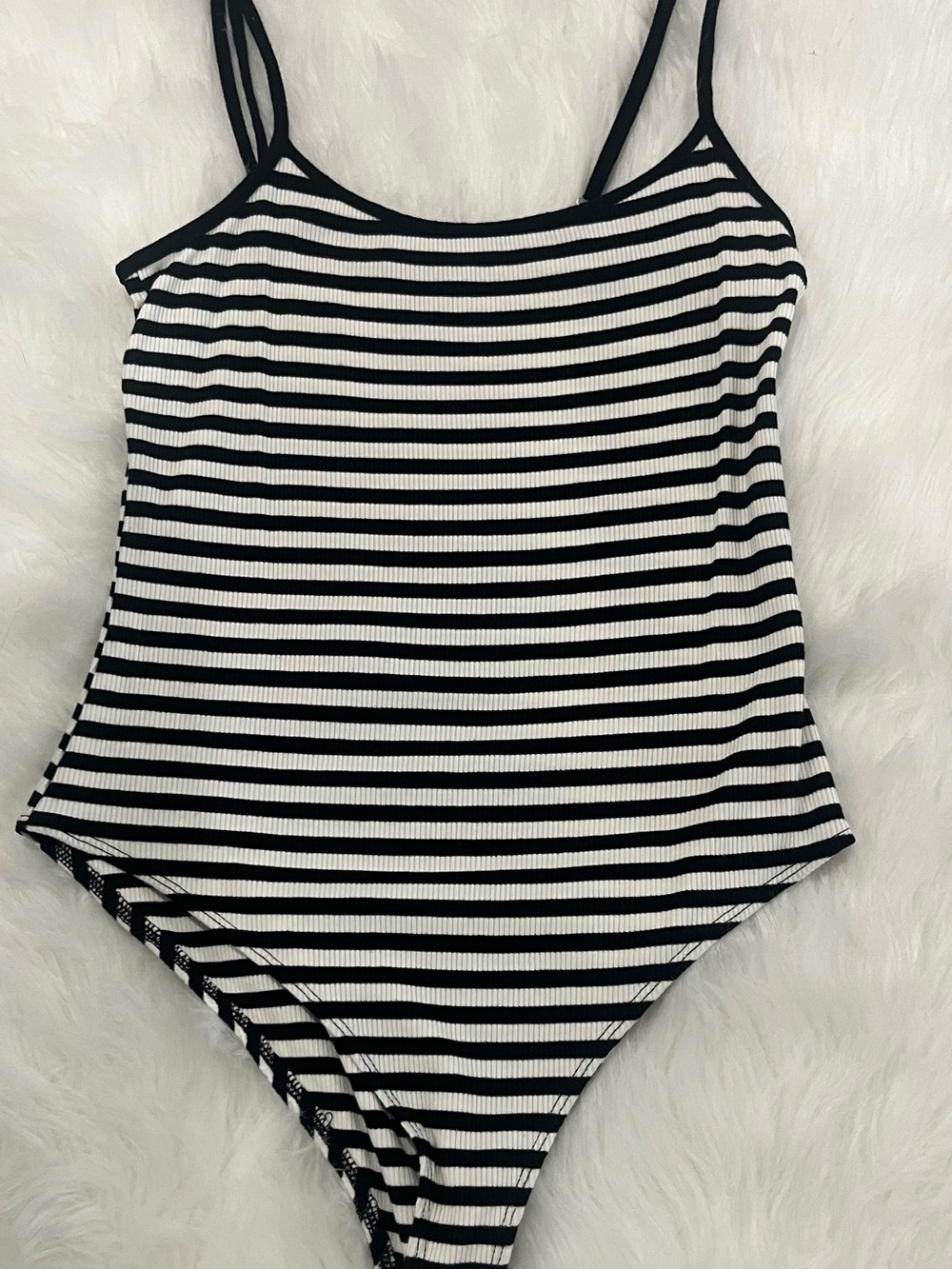 Forever 21 Black and White Striped Ribbed Tank Bodysuit